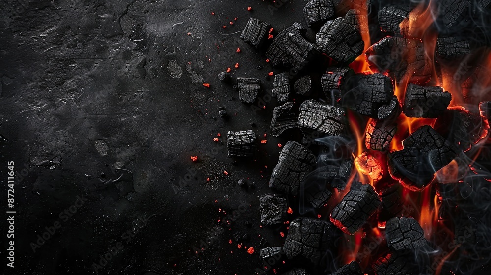Poster A black background with a pile of charcoal and ash. The charcoal is scattered all over the background and the ash is piled up in the middle. The image has a dark and ominous mood