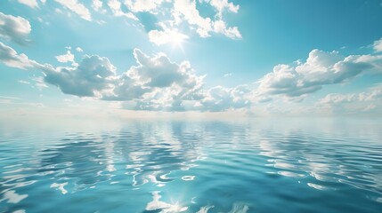Obraz premium Calm Ocean Surface with Sunlit Clouds.