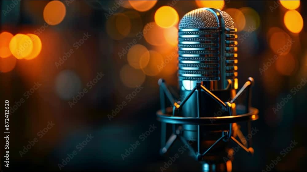 Poster This professional microphone with a pop filter in a recording studio.