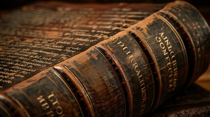 Detailed inscriptions on law code, dark backdrop, rich texture, emphasizing legal significance, historical and solemn atmosphere