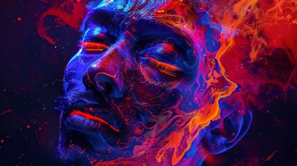 Fototapeta premium Digital art portrait of a skin walker, mystical void with neon vibrancy, colorful and earthy tones, sense of motion, vivid and surreal