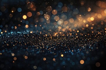 Obraz premium A blurry image of a dark blue background with many small, bright, colorful dots. The dots are scattered all over the image, creating a sense of movement and energy