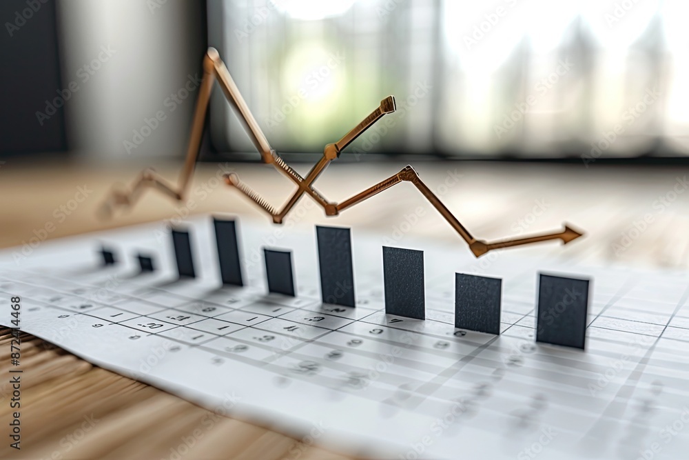 Poster a graph is shown on a piece of paper with a downward trend. the graph is made of paper and has a woo
