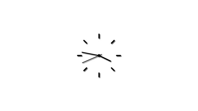 Clock icon flat style 24 hours day fast speed with moving timer clock rotation 360 video animation.