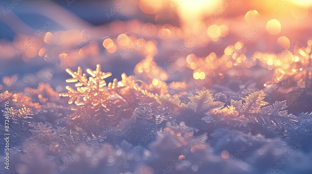 Poster a snow covered field with a snowflake on it. the snowflake is surrounded by other snowflakes and the