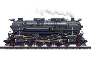 Steam locomotive with billowing smoke isolated on transparent background