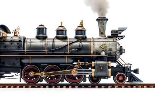 Steam locomotive with billowing smoke isolated on transparent background