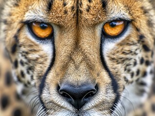 Striking Close-Up of Cheetah's Face with Detailed Fur and Amber Eyes