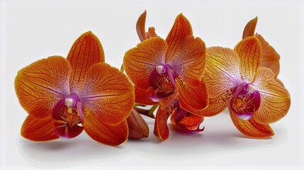 Fototapeta na wymiar Radiant Orange Orchids in Bloom Against White Background