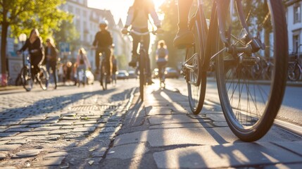 Eco-friendly bicycle commuting in a bustling city showcasing sustainable urban living for environmentally conscious individuals