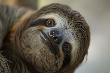 Naklejka premium Close-Up Portrait of a Smiling Sloth in Natural Light