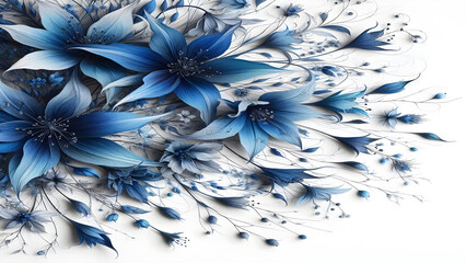 A close up of blue flowers on a white background