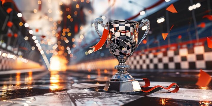 Checkered Flag Trophy on a Race Track