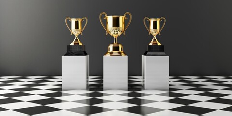 Obraz premium Golden Trophies on Checkerboard Floor