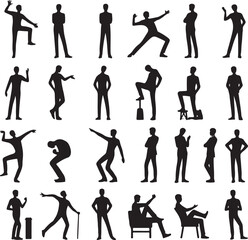 Stick characters. Posture icon action figures symbols human body silhouettes vector simple collection. Figure pose silhouette stick various, grateful action illustration