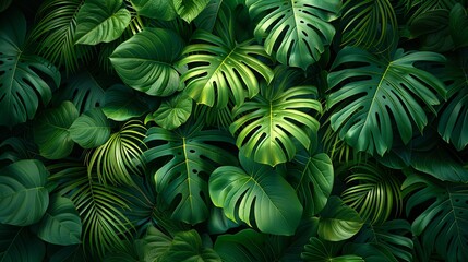 Dense rainforest canopy with overlapping leaves and vibrant greens, creating a lush and exotic background texture for nature and adventure-themed illustrations. , Minimalism,