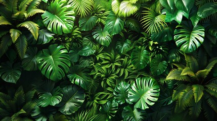 Dense rainforest canopy with overlapping leaves, creating a lush and exotic background texture for nature and adventure-themed illustrations. , Minimalism,