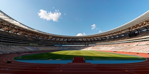 Wide view on stadium of Olympic athletic or football in Paris 2024