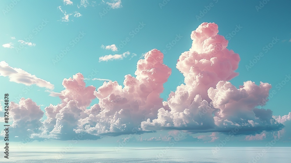 Sticker soft pastel-colored clouds drifting in a serene blue sky, creating a tranquil and calming background