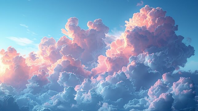 Soft pastel-colored clouds drifting in a serene blue sky, creating a tranquil and calming background texture ideal for peaceful and relaxing designs. , Minimalism,