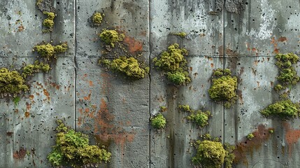 Weathered concrete wall texture with moss and water stains, perfect for creating a gritty, urban atmosphere in illustrations of alleyways or abandoned buildings. , Minimalism,