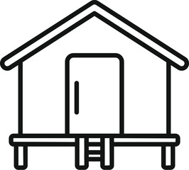 Line icon representing a wooden chicken coop standing on the ground with a ladder