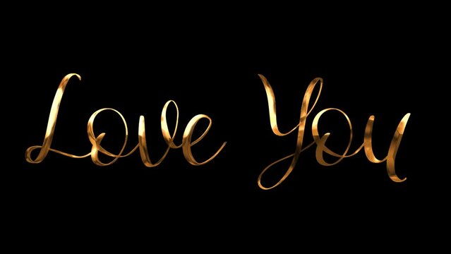 Golden Love You text on black background. Ideal for anniversary, Valentines Day, lovethemed designs, greeting cards, social media posts