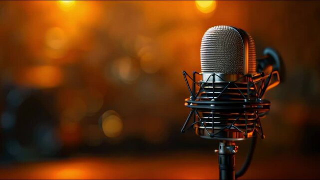 This professional microphone in a recording studio setting. Podcast and streaming concept