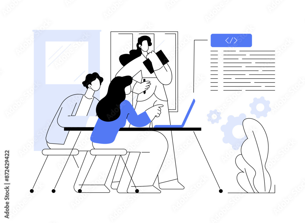 Poster software development abstract concept vector illustration.