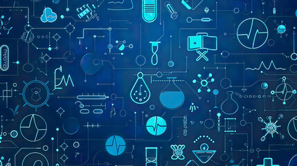 Medical innovation background with repeating healthcare icons minimalist design blue tones sleek and modern pattern ideal for technology-themed backgrounds 