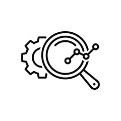 Market research line icon. Attentively examines through magnifying glass how pointers grow, market, get opinions and feedback. Analysis concept. Isolated vector illustrationWeb