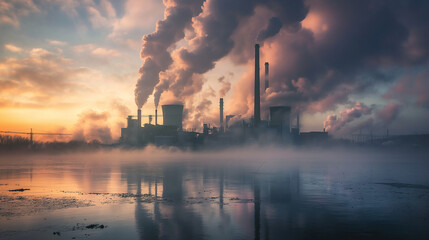 Fototapeta premium refinery at sunset - Climate Change: A Global Crisis