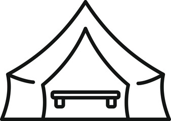 Camping tent with bench icon, tourist tent with seat linear style