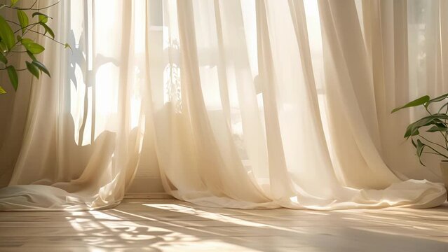 Airy curtains dance to the rhythm of gentle wind bringing a sense of fluidity to the sacred space.