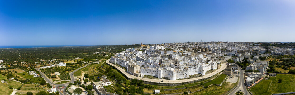 Aerial view, mountain village Ostuni, region Brindisi, Apulia, Italy, Europe
