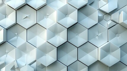 Intricate hexagonal grid design with overlapping shapes and subtle shadows, creating a dynamic and visually appealing texture for modern art and graphic designs. , Minimalism,