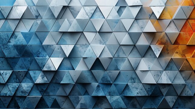 Equilateral triangles in a monochromatic color palette, arranged randomly to form a seamless background texture, suitable for minimalist and modern design themes. , Minimalism,