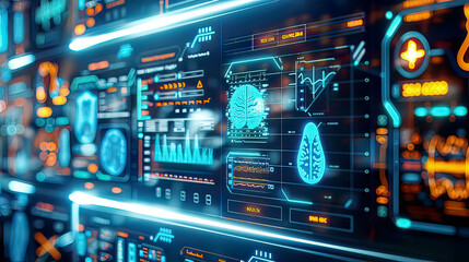 Ultra-detailed image of a smart medical diagnostics platform clean interface modern design soft blue lighting 