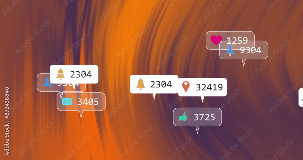 Poster image of icons and changing numbers in notification bars over abstract background