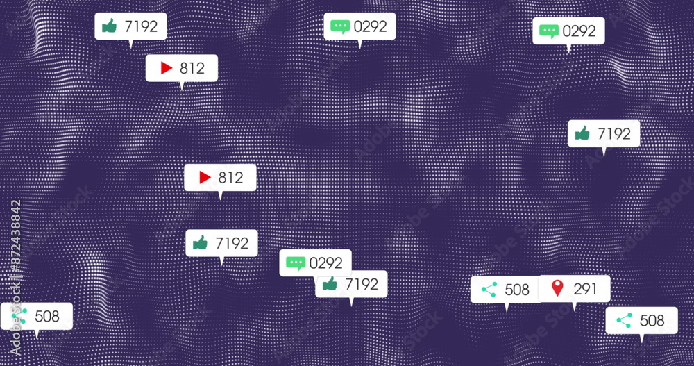 Poster image of notification bars over dynamic wave pattern against abstract background