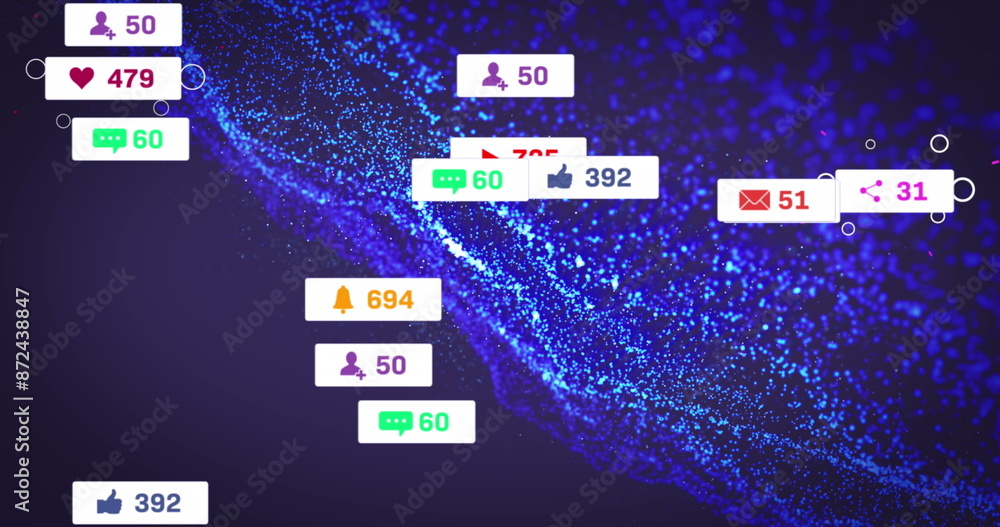 Poster Image of notification bars over dots forming dynamic pattern against abstract background