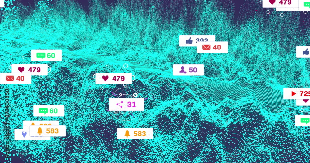 Poster Image of notification bars over dots forming dynamic pattern against abstract background