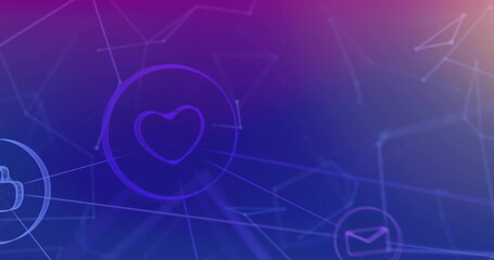 Image of network of connections with digital icons over dark background