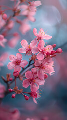 Obraz premium Delicate Pink Cherry Blossom Flowers, Minimalist.