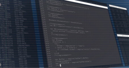 Image of data processing on blue background with lines