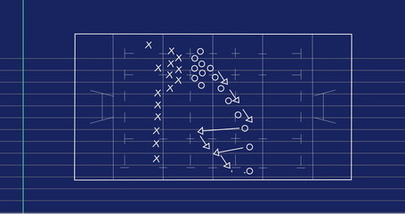 Image of game plan on blue background with lines