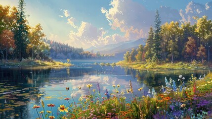 Naklejka premium Sun-kissed meadows in idyllic setting