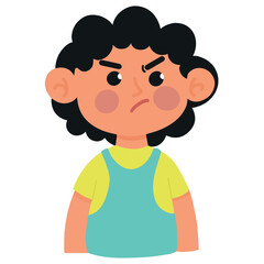 Cartoon angry annoyed with grumpy kid face expression vector illustration