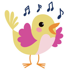 Cute little bird animal singing happy cartoon illustration
