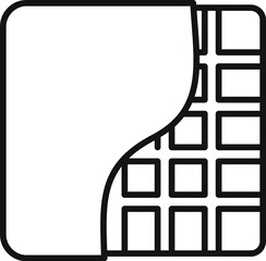 Simple, bold line icon of an opened chocolate bar with one piece broken off